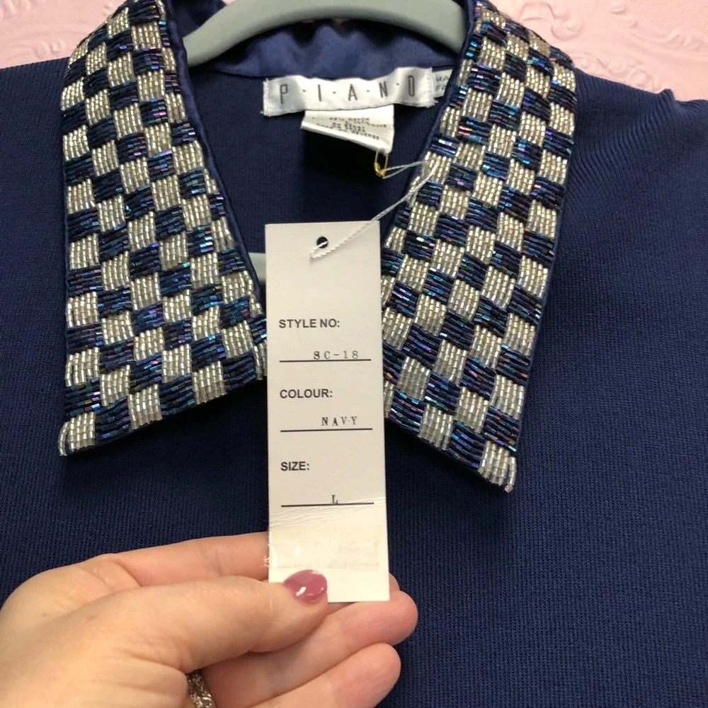 PIANO zip up sweater with sequin faux pockets and collar sparkling charm… - Picture 10 of 12